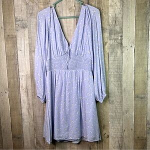 Cooper Key Size Large Deep V Front & Back w/Balloon Sleeves Blue Floral Dress